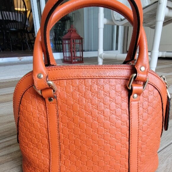 GUCCI Micro Guccissma GG Bree Sun Orange Leather Satchel Handbag - Picture 3 of 13
